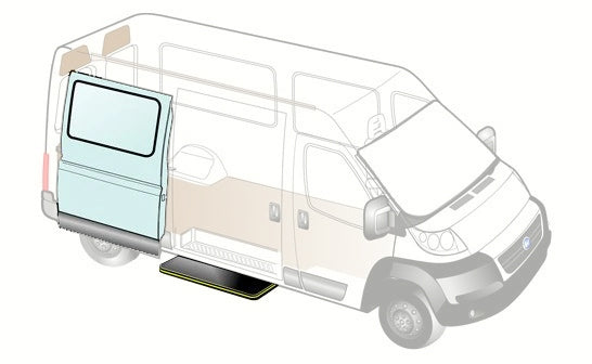 Full-size van with the automatic sliding door and power step highlighted on the entry side